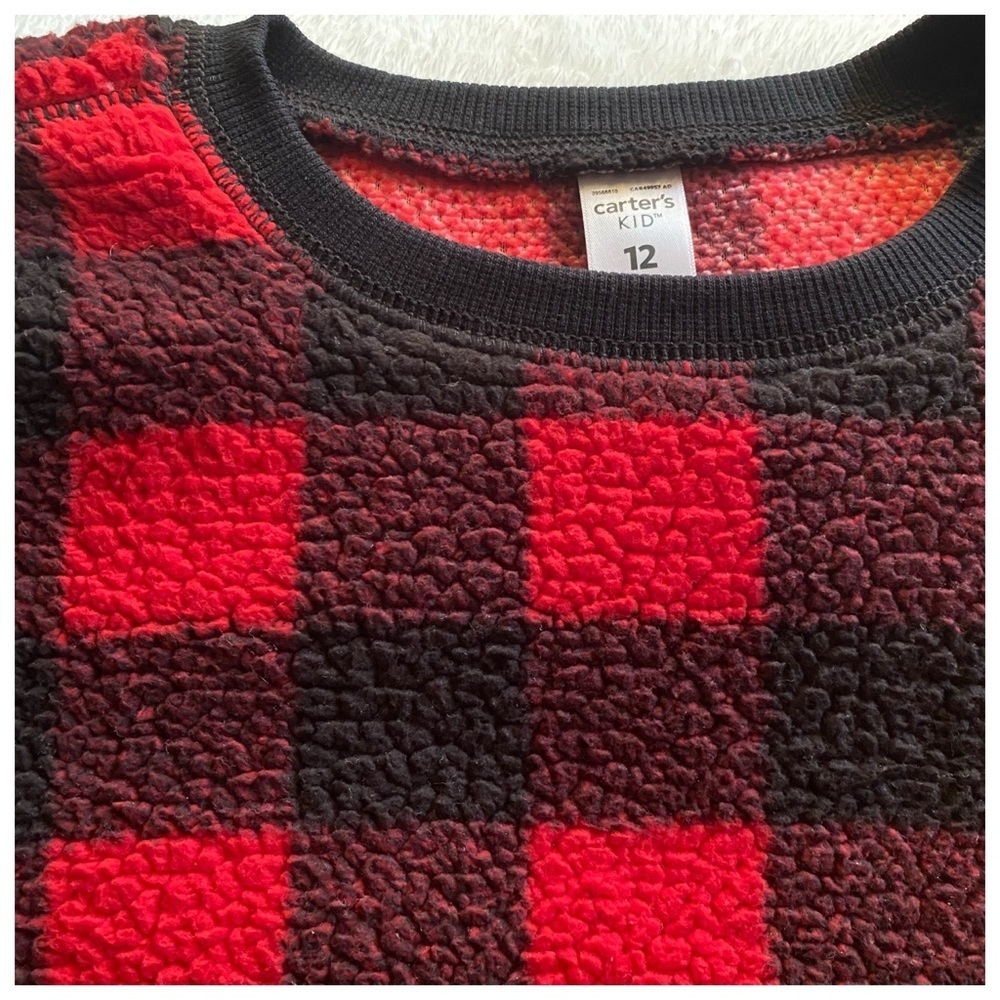 Carter's Buffalo Check Sherpa Pullover Sweatshirt Boys - Picture 3 of 5